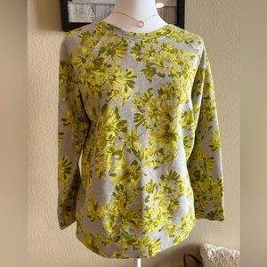 J. Crew Women’s Gray Sweater with Yellow/Green Flowers - Size S